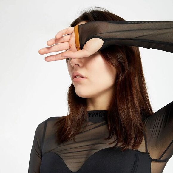 adidas Originals x IVY PARK Women's Black Long Sleeve Mesh Crop Top size S - Picture 3 of 9